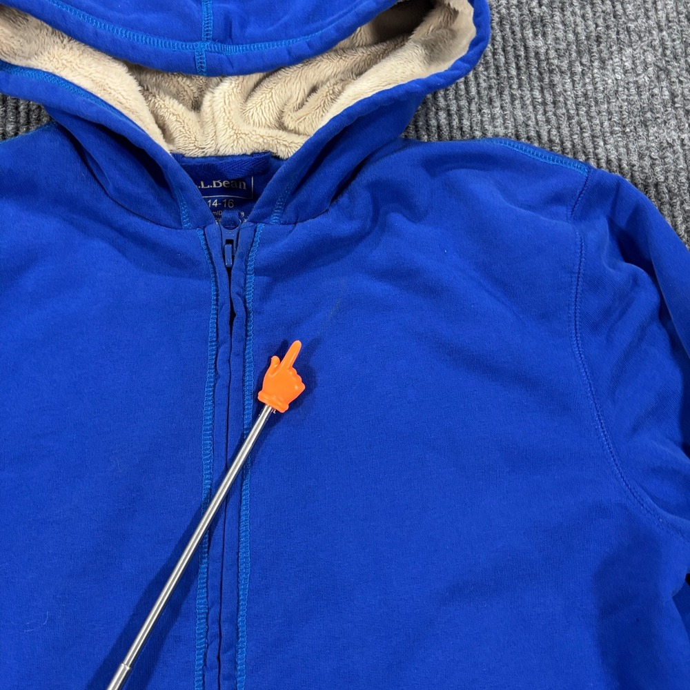 L.L. Bean Sherpa Lined Hoodie Kids L 14-16 Blue Full Zip Fleece Jacket - Picture 4 of 10